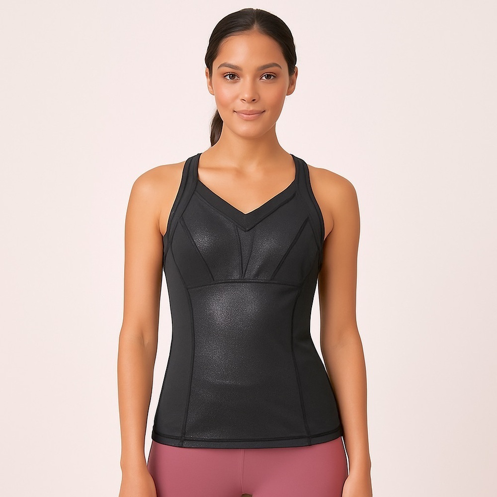 Cynthia Rowley Black Shimmer Active Tank Top Built-In Bra XS